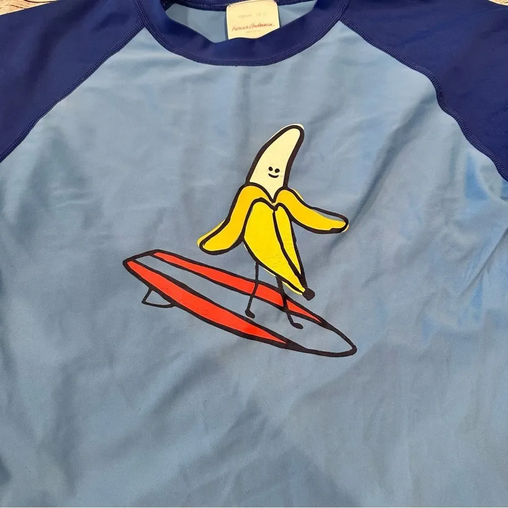 Hanna Andersson Blue Kids Swim Shirt with Surfing Banana Design Size 12